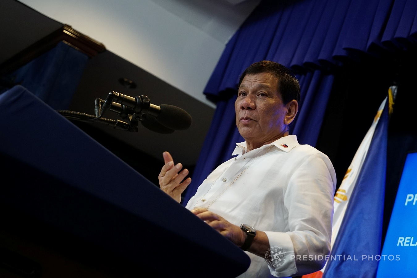 President Rodrigo Roa Duterte, in his speech during the relaunching of the Malacañang Press Briefing Room (MPBR) at the New Executive Building (NEB) on October 12, 2017, declares that the Philippine Drug Enforcement Agency will be the sole agency that will carry out anti-illegal drug operations in the country. KING RODRIGUEZ/PRESIDENTIAL PHOTO