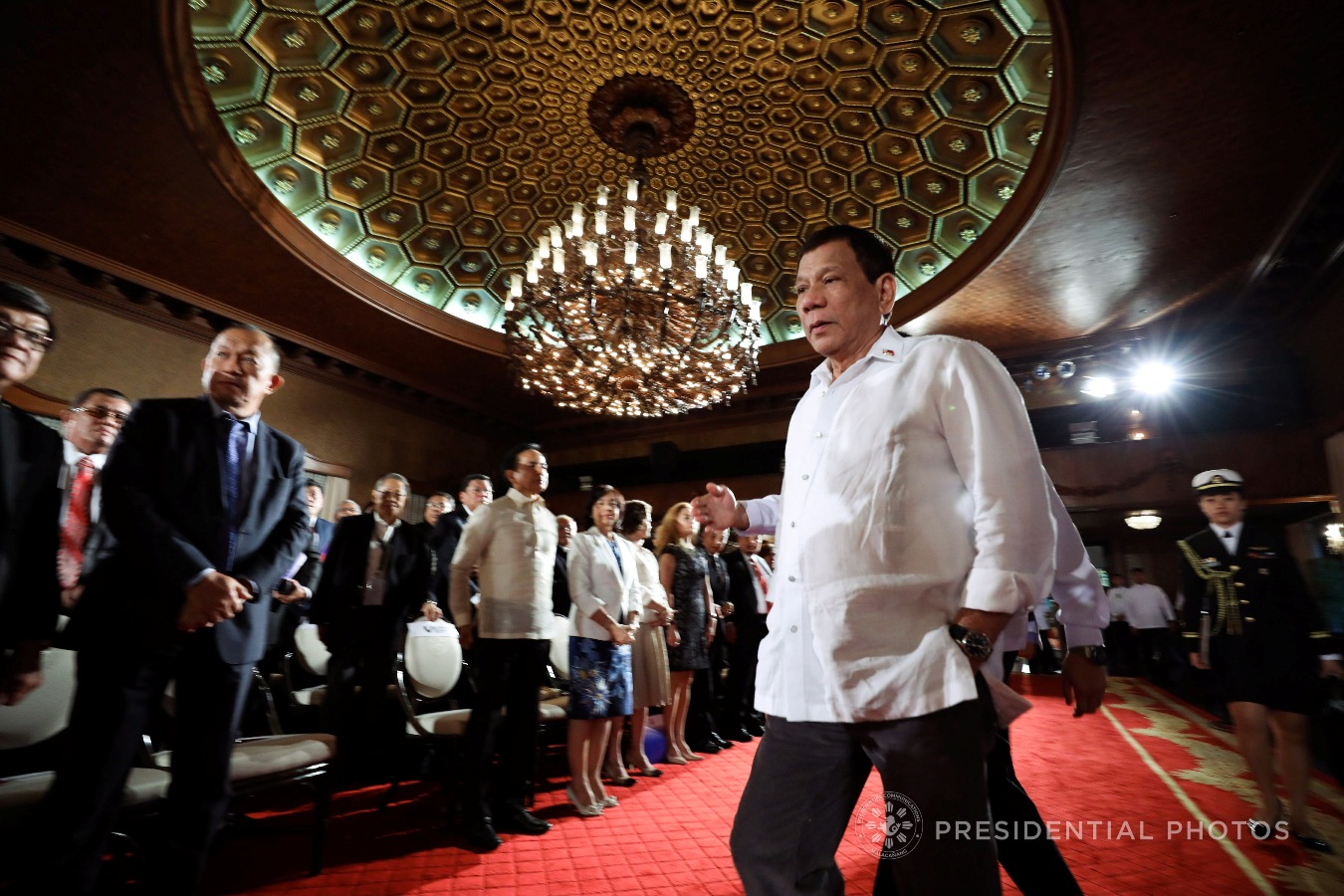 President Rodrigo Roa Duterte arrives at the Rizal Hall in Malacañan Palace as he graces the ASEAN Law Association (ALA) Governing Council Commemorative Session and Concert Program on October 25, 2017. KARL NORMAN ALONZO/PRESIDENTIAL PHOTO