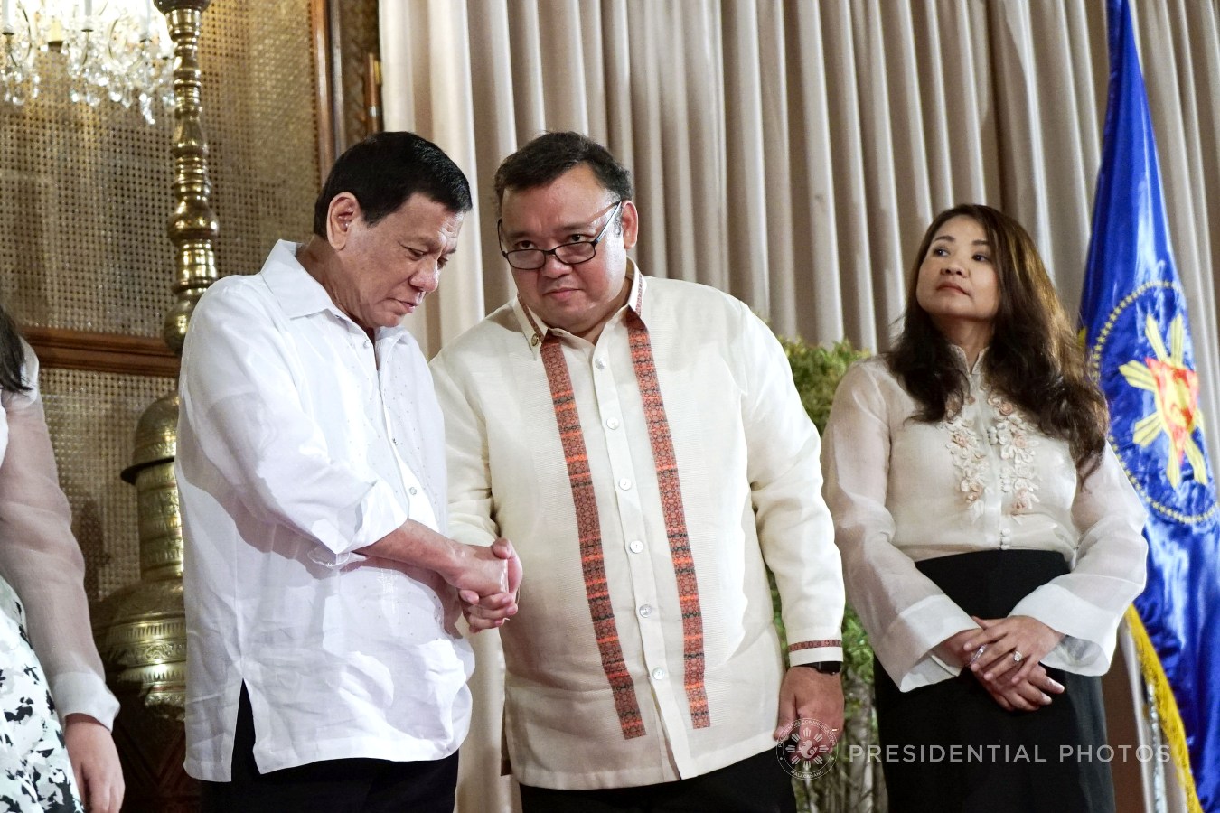 President Rodrigo Roa Duterte congratulates newly appointed Presidential Spokesperson Harry Roque following the oath-taking ceremony in Malacañan Palace on November 6, 2017. KING RODRIGUEZ/PRESIDENTIAL PHOTO