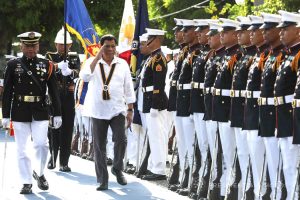 President Rodrigo Roa Duterte is accorded with military honors upon his arrival at Fort Andres Bonifacio in Taguig City for his attendance to the launching of the Karne, Isda Supply Suporta sa Masa at Ekonomiya (KISS ME) Project on November 7, 2017. ACE MORANDANTE/PRESIDENTIAL PHOTO
