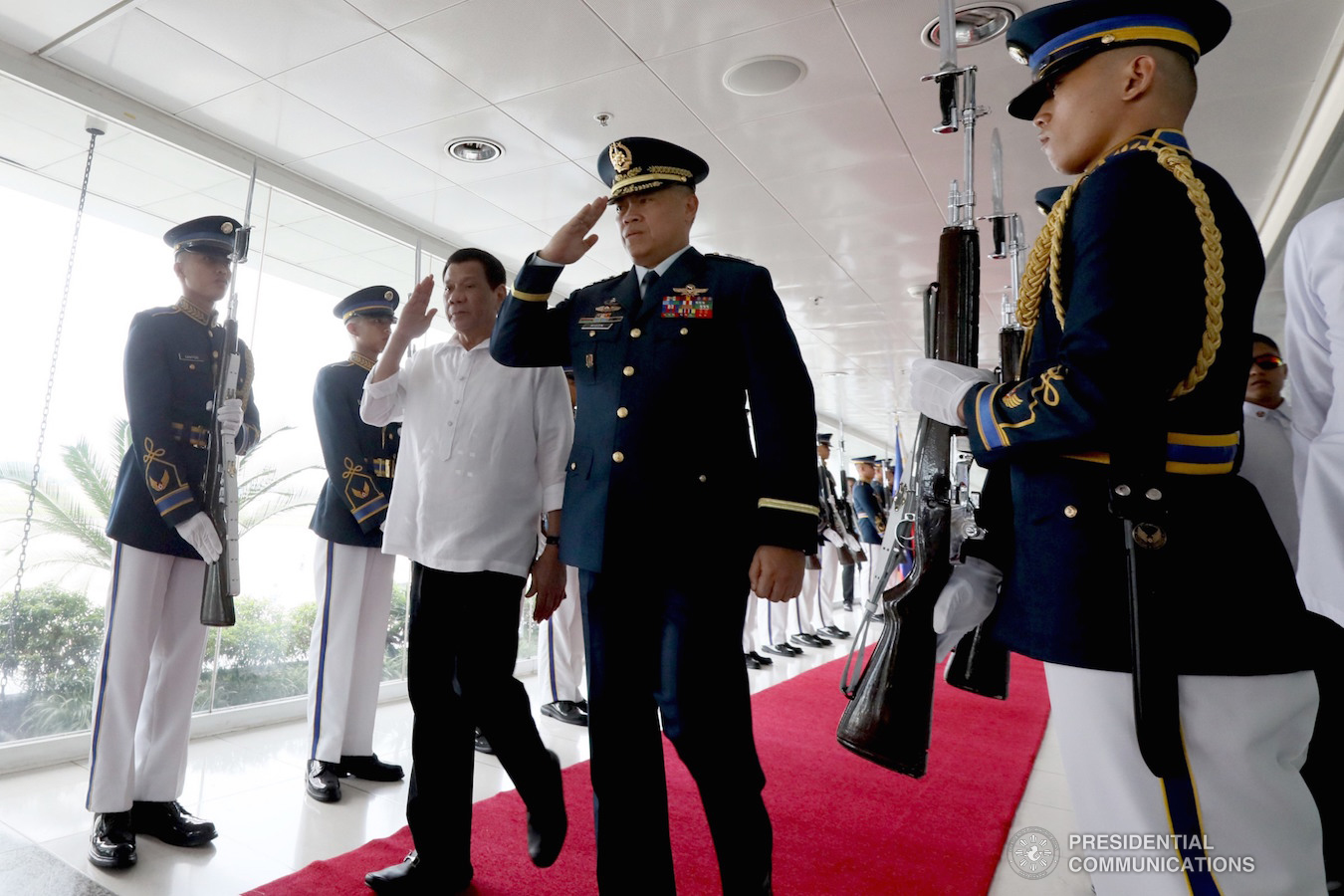 President Rodrigo Roa Duterte is accorded foyer honors at the Ninoy ...