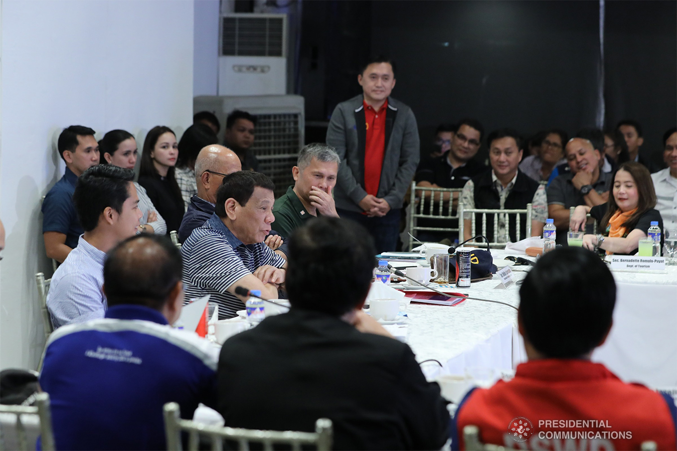President Rodrigo Roa Duterte holds a situation briefing with members of his cabinet and local government officials to discuss disaster response measures in the aftermath of Tropical Depression (TD) 'Usman'. at the Camarines Sur Watersports Complex (CWC) in Pili, Camarines Sur on January 4, 2019 ALFRED FRIAS/PRESIDENTIAL PHOTO