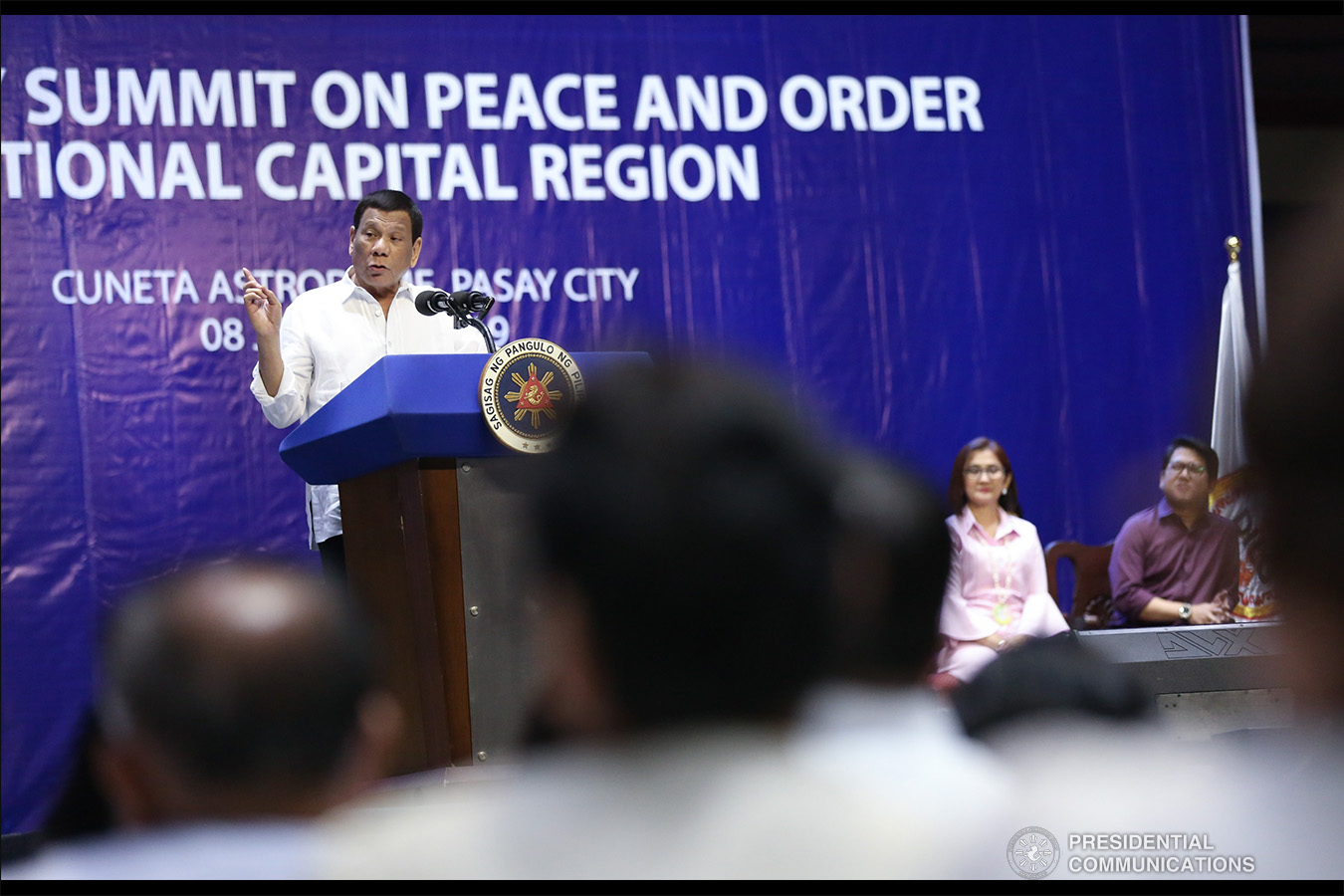 President Rodrigo Roa Duterte delivers his speech during the Barangay Summit on Peace and Order held at the Cuneta Astrodome in Pasay City on January 8, 2019. TOTO LOZANO/PRESIDENTIAL PHOTO