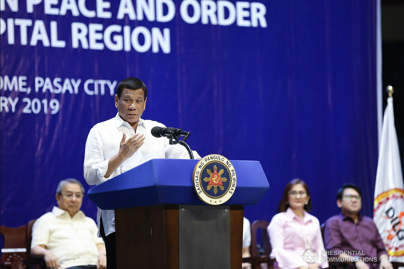 President Rodrigo Roa Duterte delivers his speech during the Barangay Summit on Peace and Order held at the Cuneta Astrodome in Pasay City on January 8, 2019. TOTO LOZANO/PRESIDENTIAL PHOTO
