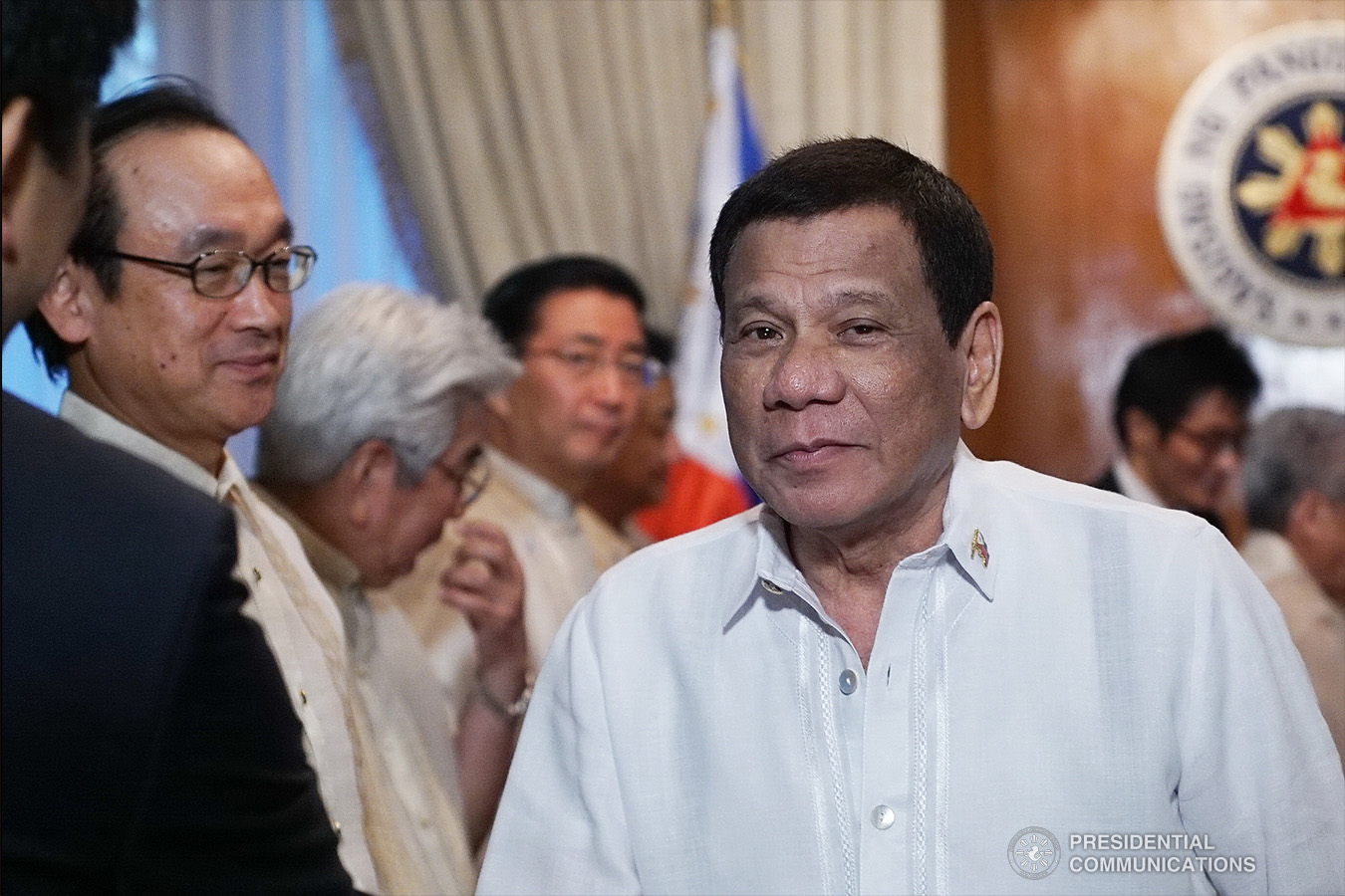 President Rodrigo Roa Duterte greets members of Japan's House of Councillors during their courtesy call together with Japan House of Councillors President Chuichi Date, at the Malacañan Palace on January 8, 2018. RENE LUMAWAG/PRESIDENTIAL PHOTO