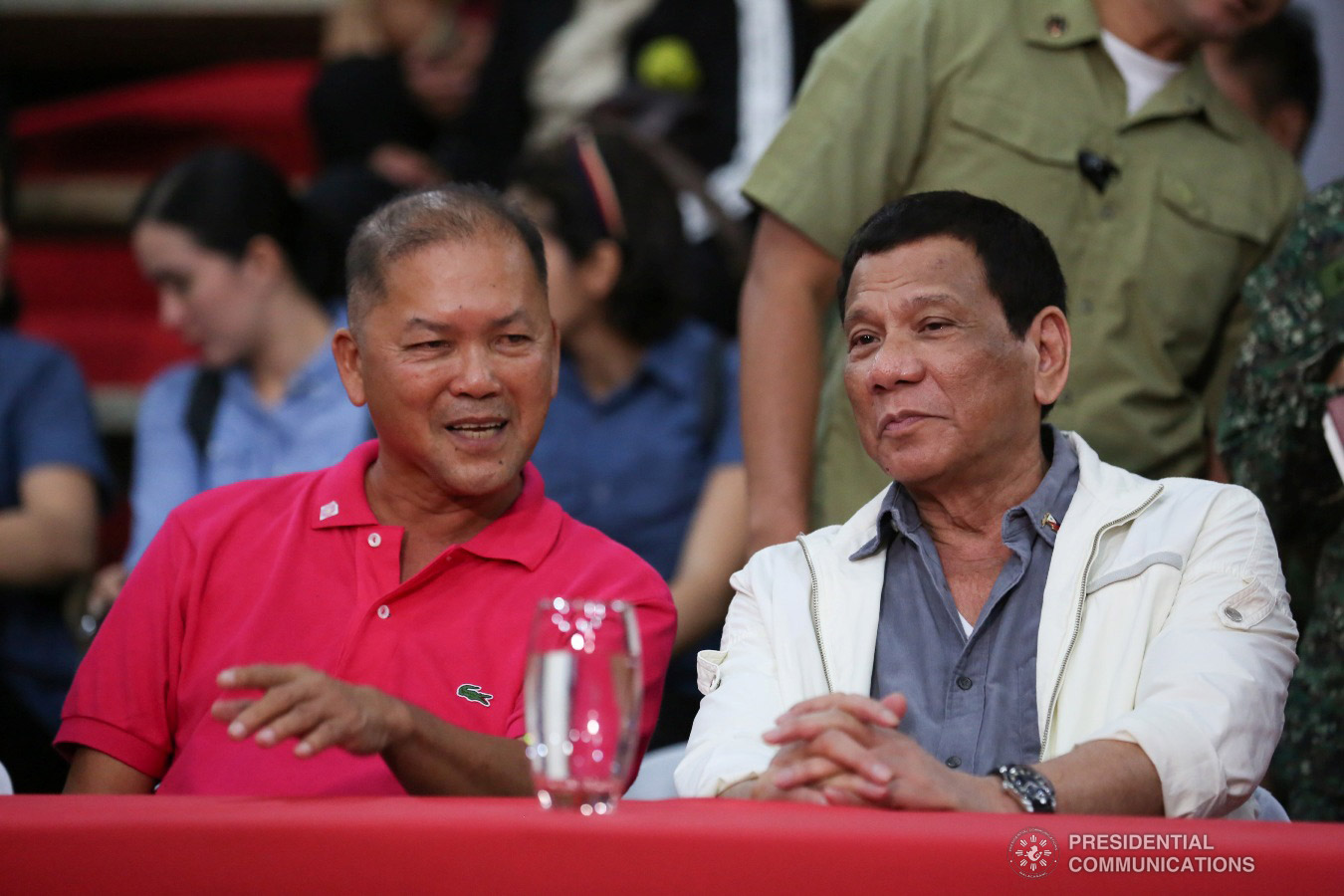 President Rodrigo Roa Duterte shares a light moment with Masbate Governor Antonio Kho during the latter's birthday celebration at the Kalasangan Farm in Cataingan, Masbate on January 9, 2019. ALBERT ALCAIN/PRESIDENTIAL PHOTO