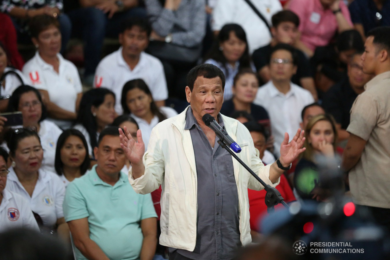 President Rodrigo Roa Duterte delivers his message during the birthday celebration of Masbate Governor Antonio Kho at the Kalasangan Farm in Cataingan, Masbate on January 9, 2019. ALBERT ALCAIN/PRESIDENTIAL PHOTO