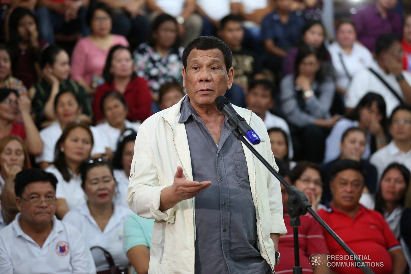President Rodrigo Roa Duterte delivers his message during the birthday celebration of Masbate Governor Antonio Kho at the Kalasangan Farm in Cataingan, Masbate on January 9, 2019. ALBERT ALCAIN/PRESIDENTIAL PHOTO