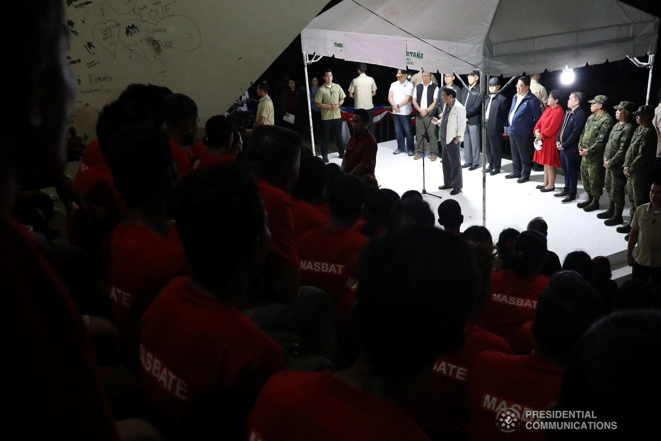 Former New People's Army rebels who surrendered to the government listen intently to the message of President Rodrigo Roa Duterte during their formal surrender to the President held at the Cataingan National High School in Cataingan, Masbate on January 9, 2019. ACE MORANDANTE/PRESIDENTIAL PHOTO