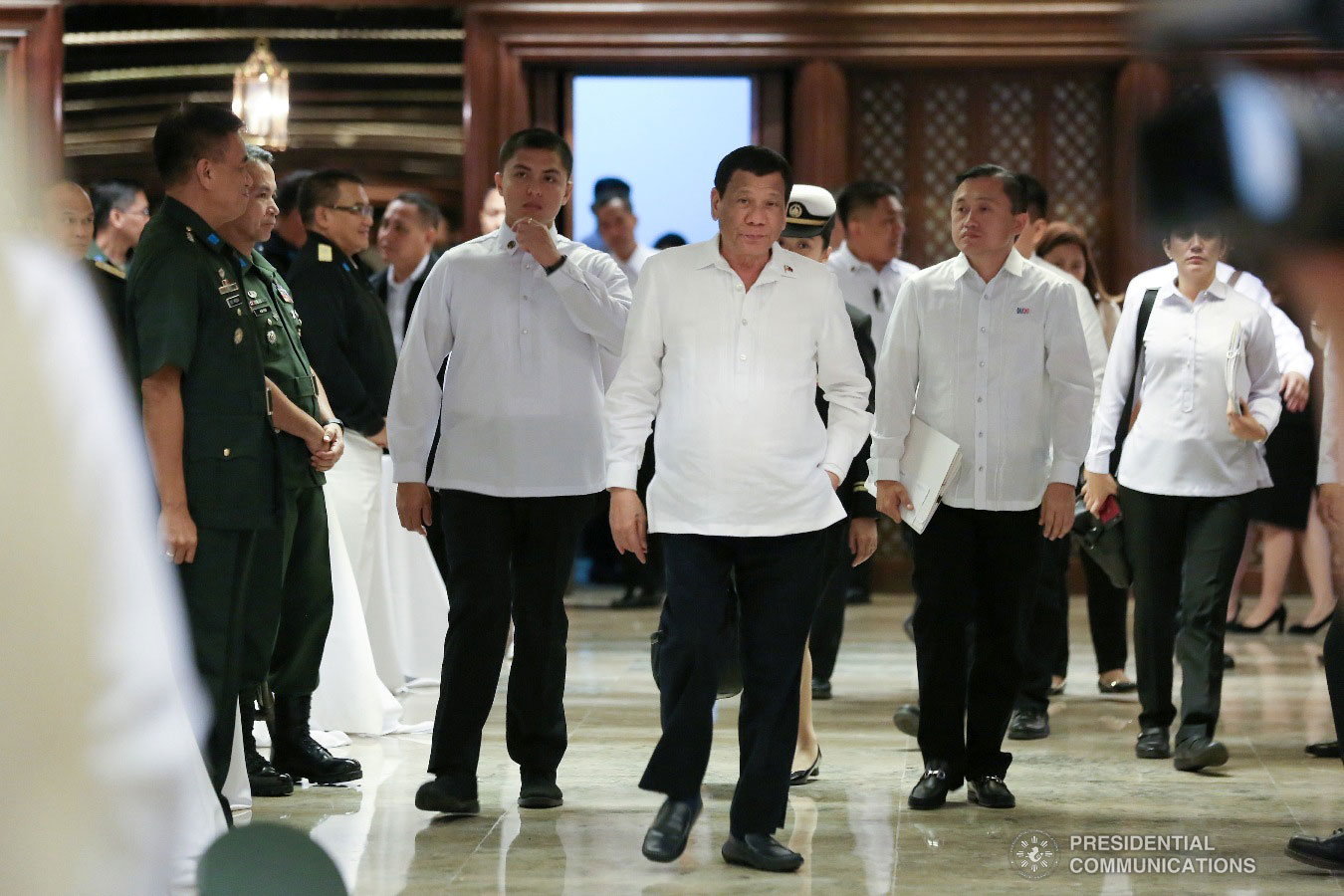 President Rodrigo Roa Duterte arrives at the venue of the Joint Armed Forces of the Philippines-Philippine National Police (AFP-PNP) Command Conference inside the Malacañan Palace on January 15, 2019. ALBERT ALCAIN/PRESIDENTIAL PHOTO