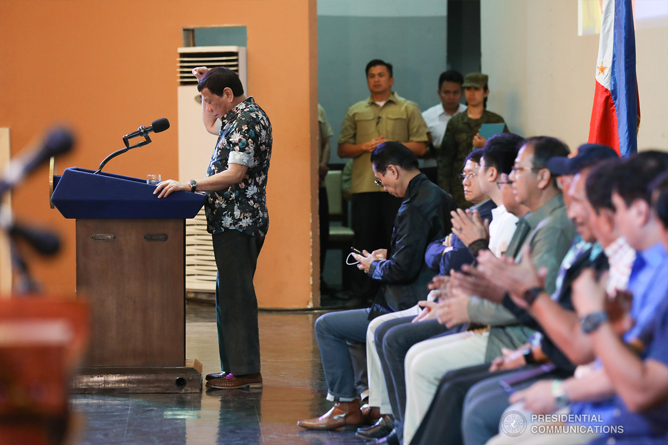 President Rodrigo Roa Duterte raises his fist while delivering his speech during the Peace Assembly for the Ratification of Republic Act No. 11054 or the Bangsamoro Organic Law (BOL), held at the Shariff Kabunsuan Cultural Complex in Cotabato City on January 18, 2019. SIMEON CELI JR./PRESIDENTIAL PHOTO