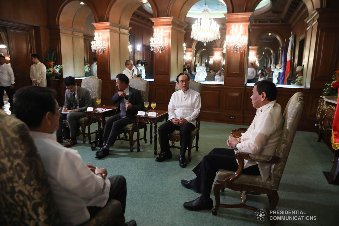 President Rodrigo Roa Duterte in a discussion with Japanese Ambassador to the Philippines, Koji Haneda,  who paid a courtesy call on the President at the Malacañan Palace on January 21, 2019. ALBERT ALCAIN/PRESIDENTIAL PHOTO