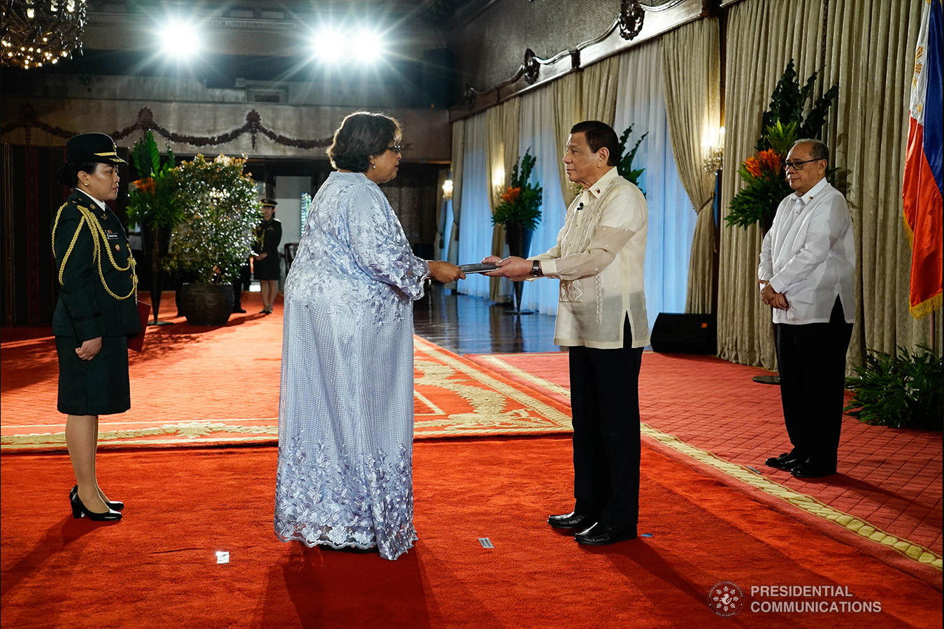 President Rodrigo Roa Duterte receives the credentials of Non-resident Ambassador Designate of the Republic of the Gambia Ramzia Diab Ghanim during a ceremony at the Malacañan Palace on January 21, 2019. KING RODRIGUEZ/PRESIDENTIAL PHOTO