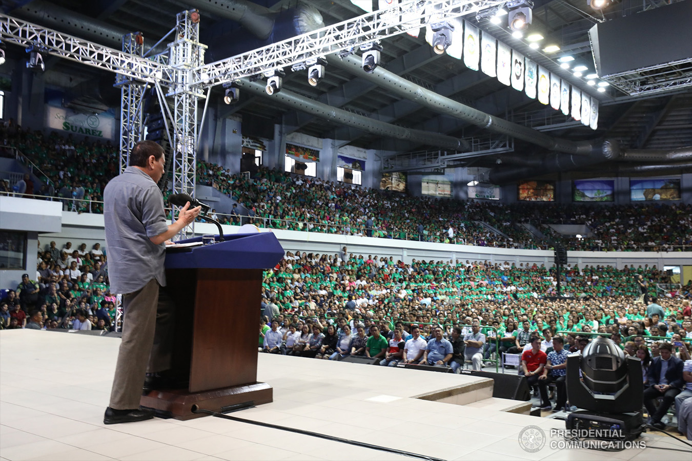President Rodrigo Roa Duterte delivers his speech during the annual assembly of the Provincial Union of Leaders Against Illegality (PULI) at the Quezon Convention Center in Lucena City, province of Quezon on January 22, 2019. TOTO LOZANO/PRESIDENTIAL PHOTO