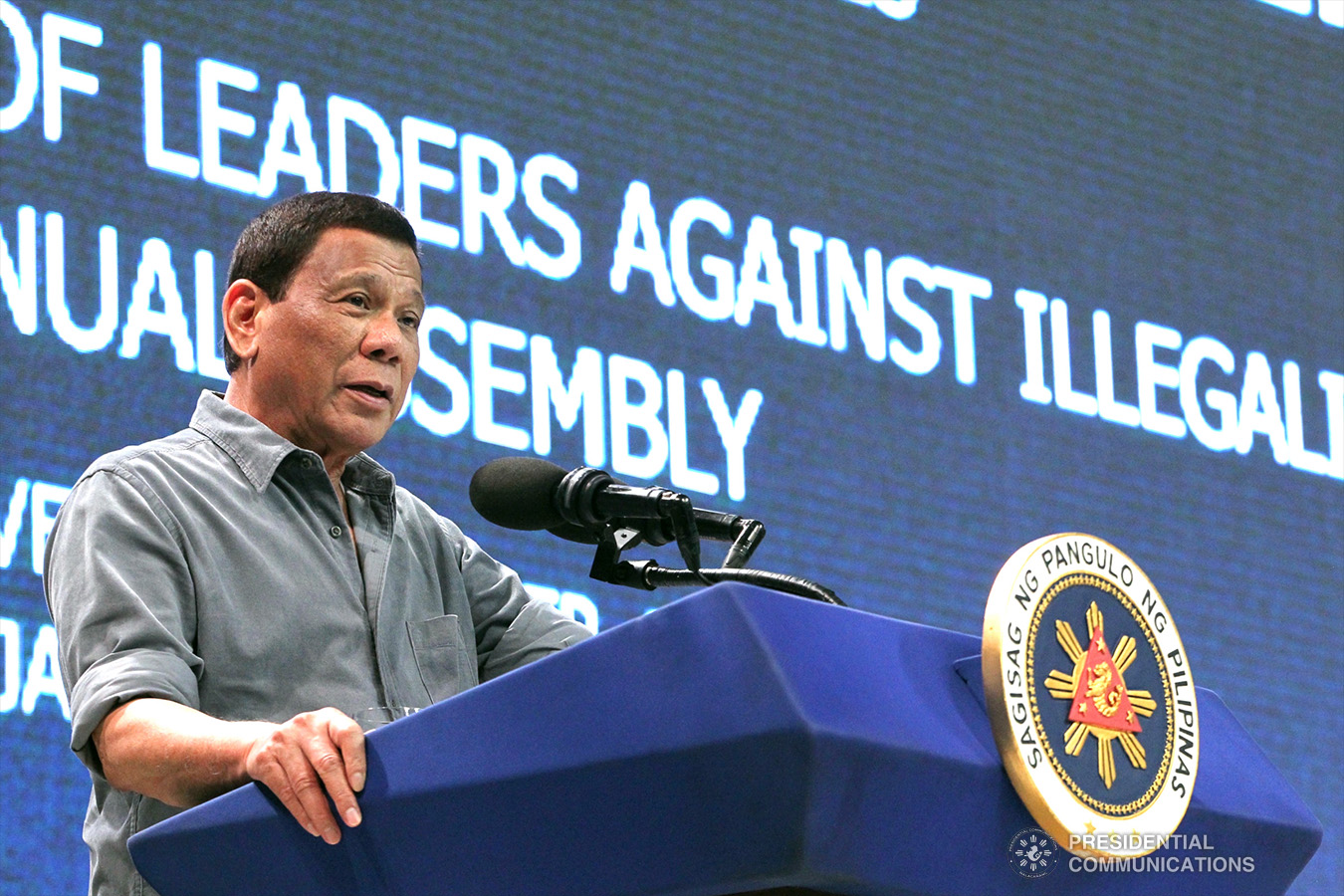 President Rodrigo Roa Duterte delivers his speech during the annual assembly of the Provincial Union of Leaders Against Illegality (PULI) at the Quezon Convention Center in Lucena City, province of Quezon on January 22, 2019. ACE MORANDANTE/PRESIDENTIAL PHOTO