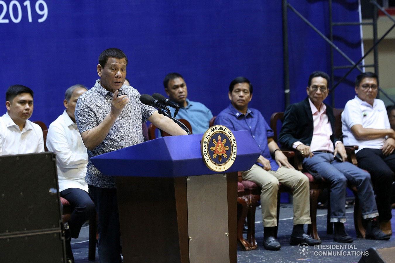 President Rodrigo Roa Duterte delivers his speech during the Tricycle Operators and Drivers’ Association (TODA) Summit at the Cuneta Astrodome in Pasay City on January 23, 2019. ALBERT ALCAIN/PRESIDENTIAL PHOTO