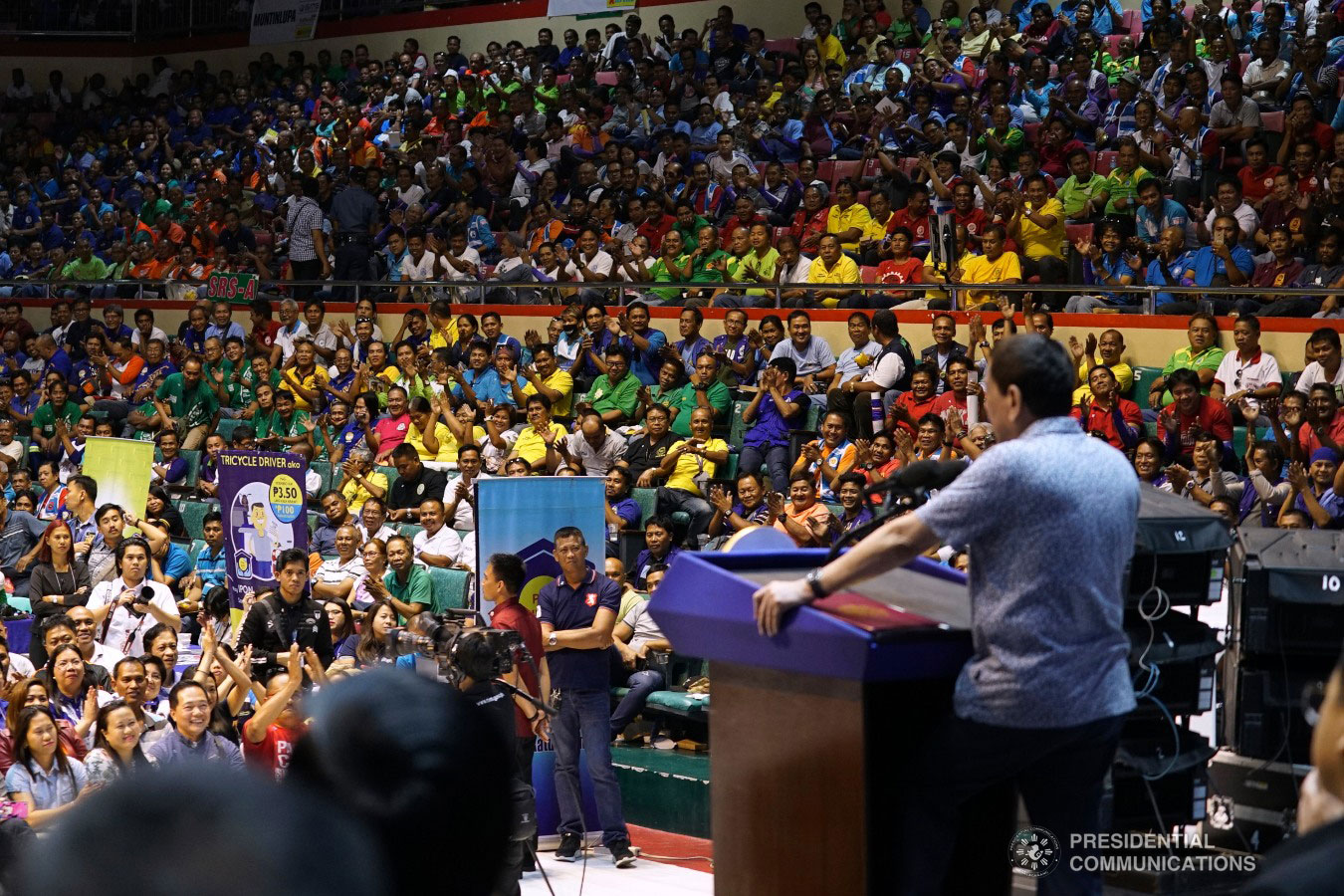 President Rodrigo Roa Duterte delivers his speech during the Tricycle Operators and Drivers’ Association (TODA) Summit at the Cuneta Astrodome in Pasay City on January 23, 2019. KING RODRIGUEZ/PRESIDENTIAL PHOTO