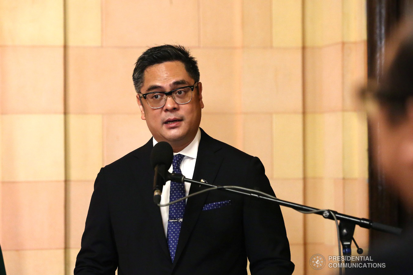 Presidential Communications Operations Office (PCOO) Secretary Martin Andanar gives his message during the signing ceremony of the Memorandum of Understanding with Myanmar Minister of Information Pe Myint at the Kalayaan Hall in Malacañang on January 25, 2019. ALBERT ALCAIN/PRESIDENTIAL PHOTO