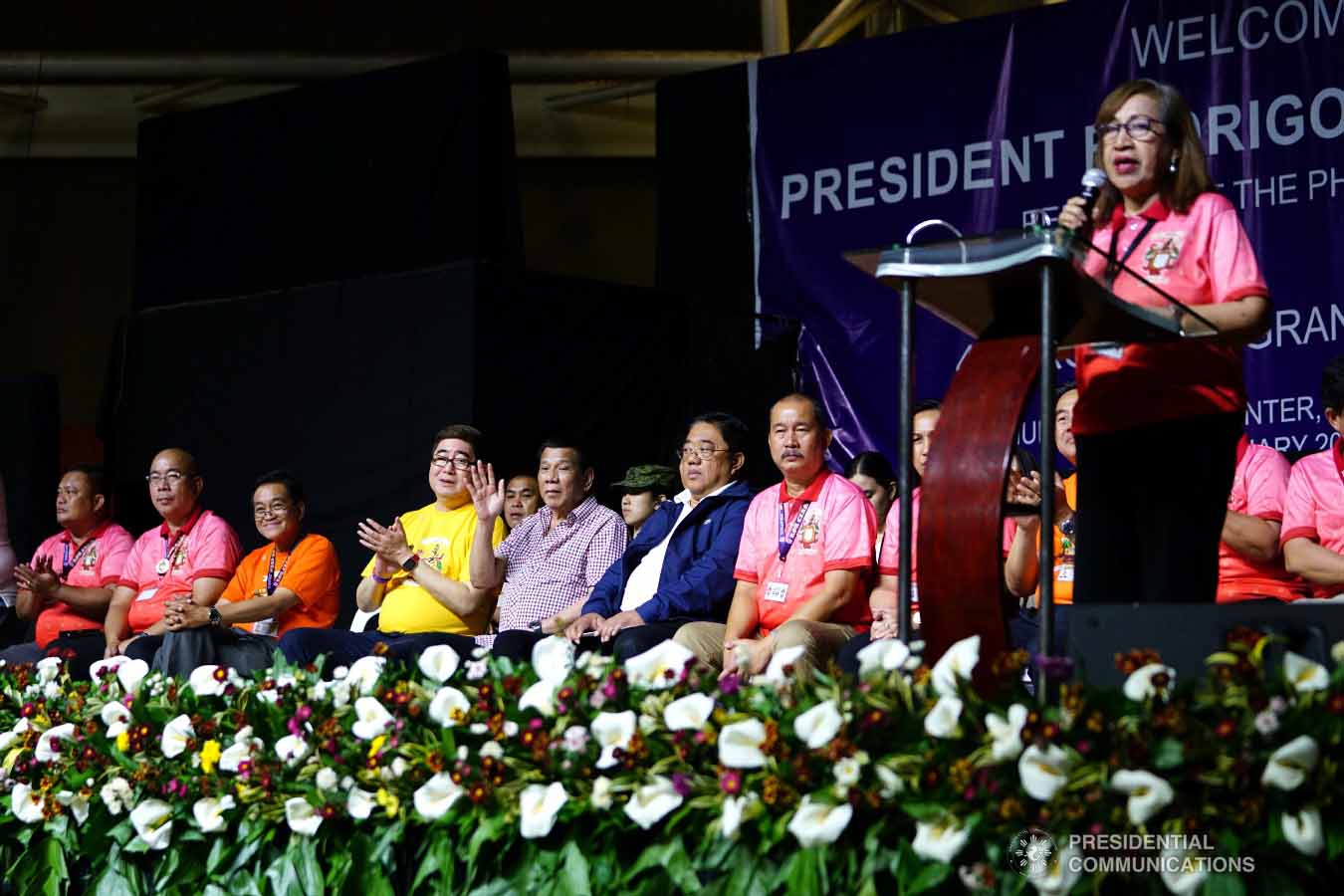 President Rodrigo Roa Duterte waves to the crowd during the 4th Roa Clan Grand Reunion at the Limketkai Center in Cagayan de Oro City on January 25, 2019. JOEY DALUMPINES/PRESIDENTIAL PHOTO