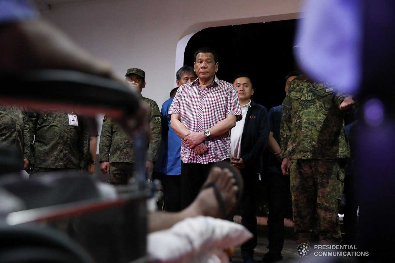 President Rodrigo Roa Duterte talks to the wounded soldiers he visited at Camp Evangelista Station Hospital in Cagayan de Oro City on January 25, 2019. KARL NORMAN ALONZO/PRESIDENTIAL PHOTO