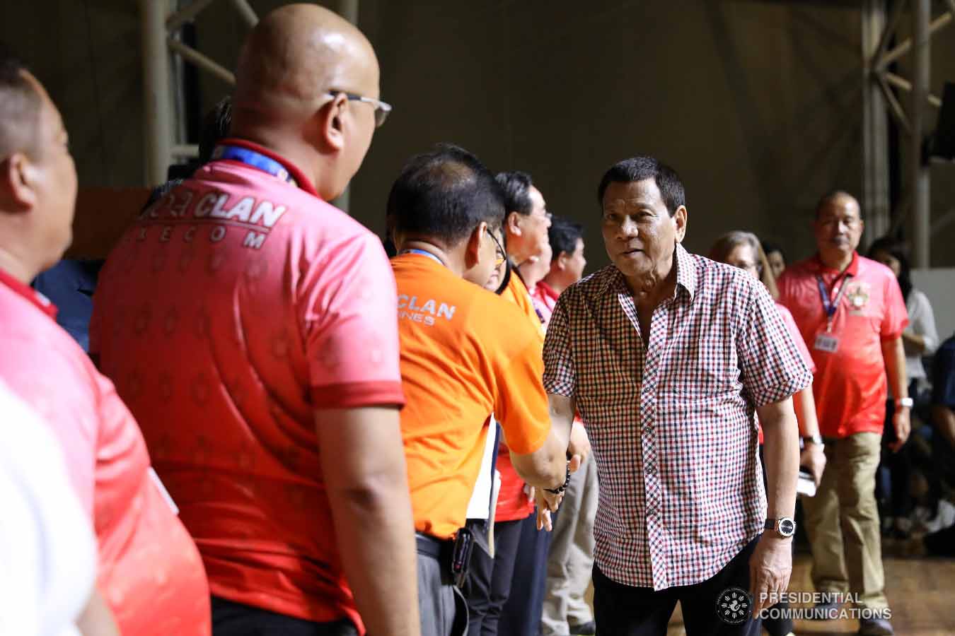 President Rodrigo Roa Duterte greets some of the guests during the 4th Roa Clan Grand Reunion at the Limketkai Center in Cagayan de Oro City on January 25, 2019. KARL ALONZO/PRESIDENTIAL PHOTO