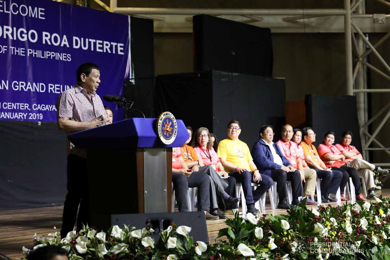 President Rodrigo Roa Duterte delivers his speech during the 4th Roa Clan Grand Reunion at the Limketkai Center in Cagayan de Oro City on January 25, 2019. KARL NORMAN ALONZO/PRESIDENTIAL PHOTO