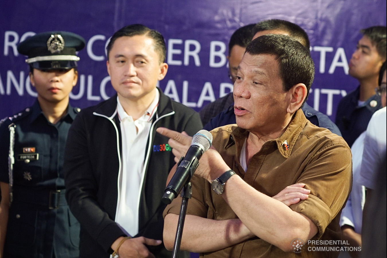 President Rodrigo Roa Duterte answers questions from members of the media after leading the groundbreaking ceremony for the construction of the San Lorenzo Ruiz General Hospital (SLRGH) in Malabon City on January 29, 2019. RENE LUMAWAG/PRESIDENTIAL PHOTO