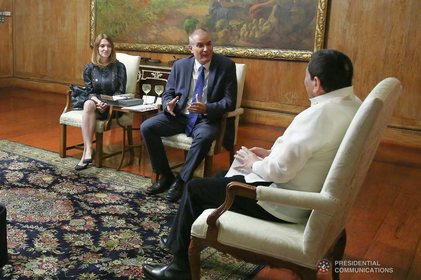 President Rodrigo Roa Duterte shares a light moment with Ambassador of Israel to the Philippines Rafael Harpaz who paid a courtesy call on the President at the Malacañan Palace on January 31, 2019. ALBERT ALCAIN/PRESIDENTIAL PHOTO