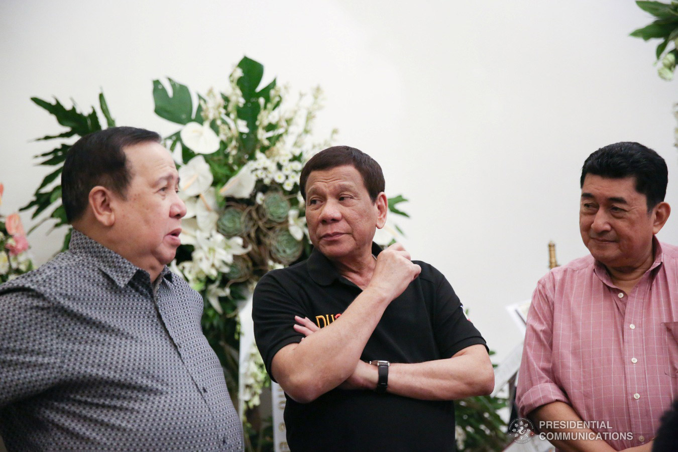 President Rodrigo Roa Duterte condoles with Labor and Employment Undersecretary Jacinto Paras and his family as the President visited the wake of the Undersecretary's wife Olivia Paras at the Heritage Park in Taguig City on February 5, 2019. ALFRED FRIAS/PRESIDENTIAL PHOTO