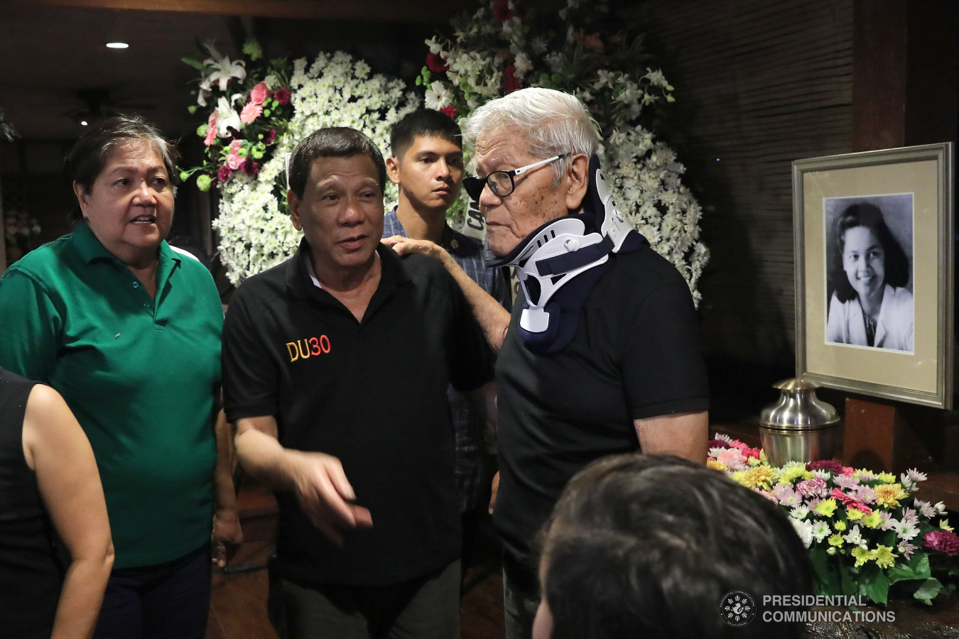 President Rodrigo Roa Duterte condoles with former Cagayan de Oro City Mayor Reuben Canoy as the President visited the wake of the former mayor's wife Solona Canoy in Cagayan de Oro City on February 5, 2019. REY BANIQUET/PRESIDENTIAL PHOTO