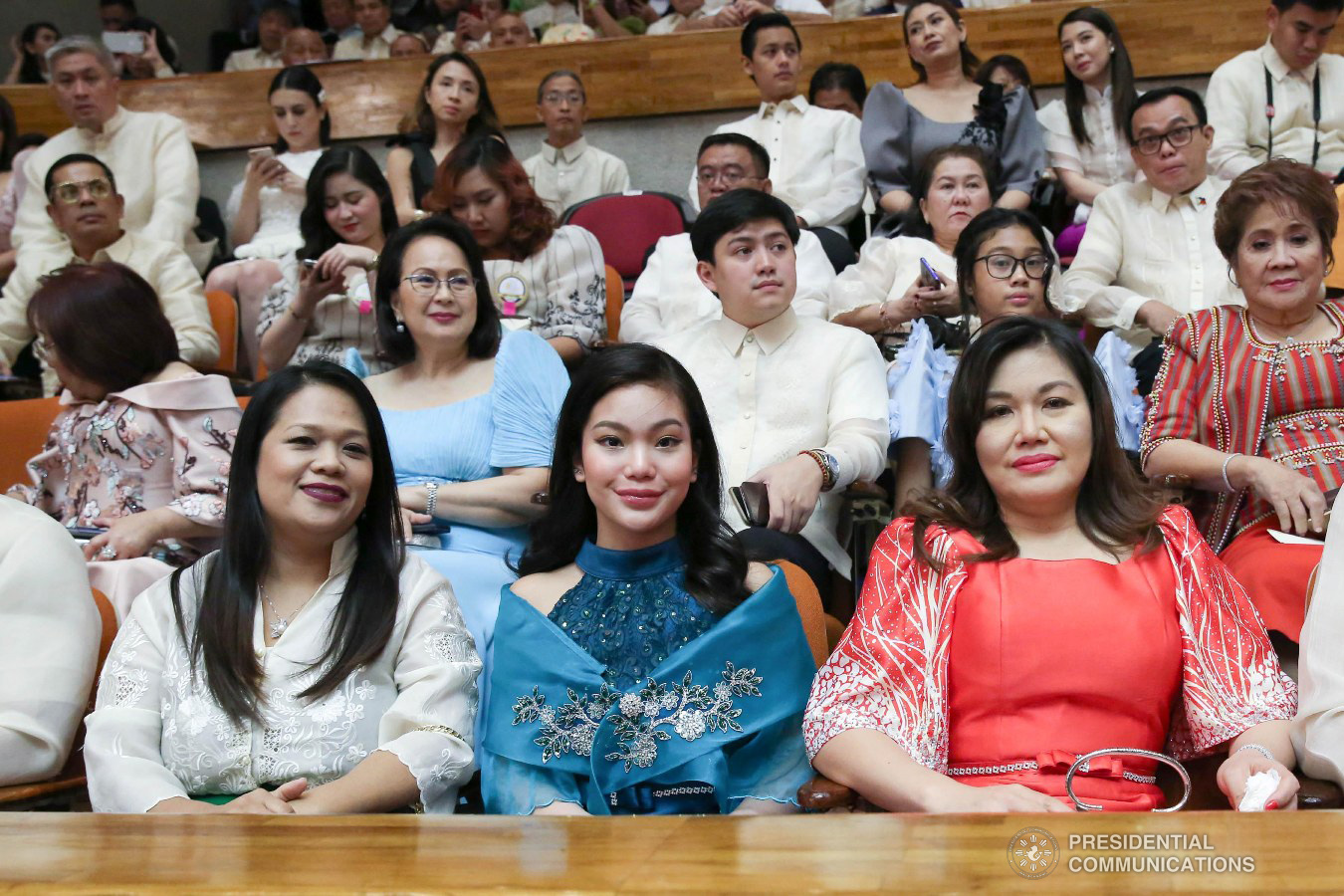 President Rodrigo Roa Duterte's partner Cielito Avanceña and their daughter Veronica pose for posterity during the President's Fourth State of the Nation Address at the House of Representatives in Quezon City on July 22, 2019. ALBERT ALCAIN/PRESIDENTIAL PHOTO