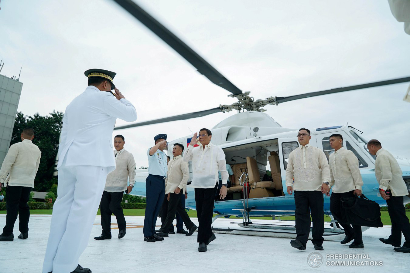 President Rodrigo Roa Duterte is welcomed by Armed Forces of the Philippines Chief of Staff General Benjamin Madrigal Jr. upon his arrival at the House of Representatives in Quezon City to deliver his Fourth State of the Nation Address on July 22, 2019. KING RODRIGUEZ/PRESIDENTIAL PHOTO