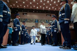 President Rodrigo Roa Duterte greets some members of Congress before delivering his 4th State of the Nation Address at the House of Representatives in Quezon City on July 22, 2019. KING RODRIGUEZ/PRESIDENTIAL PHOTO