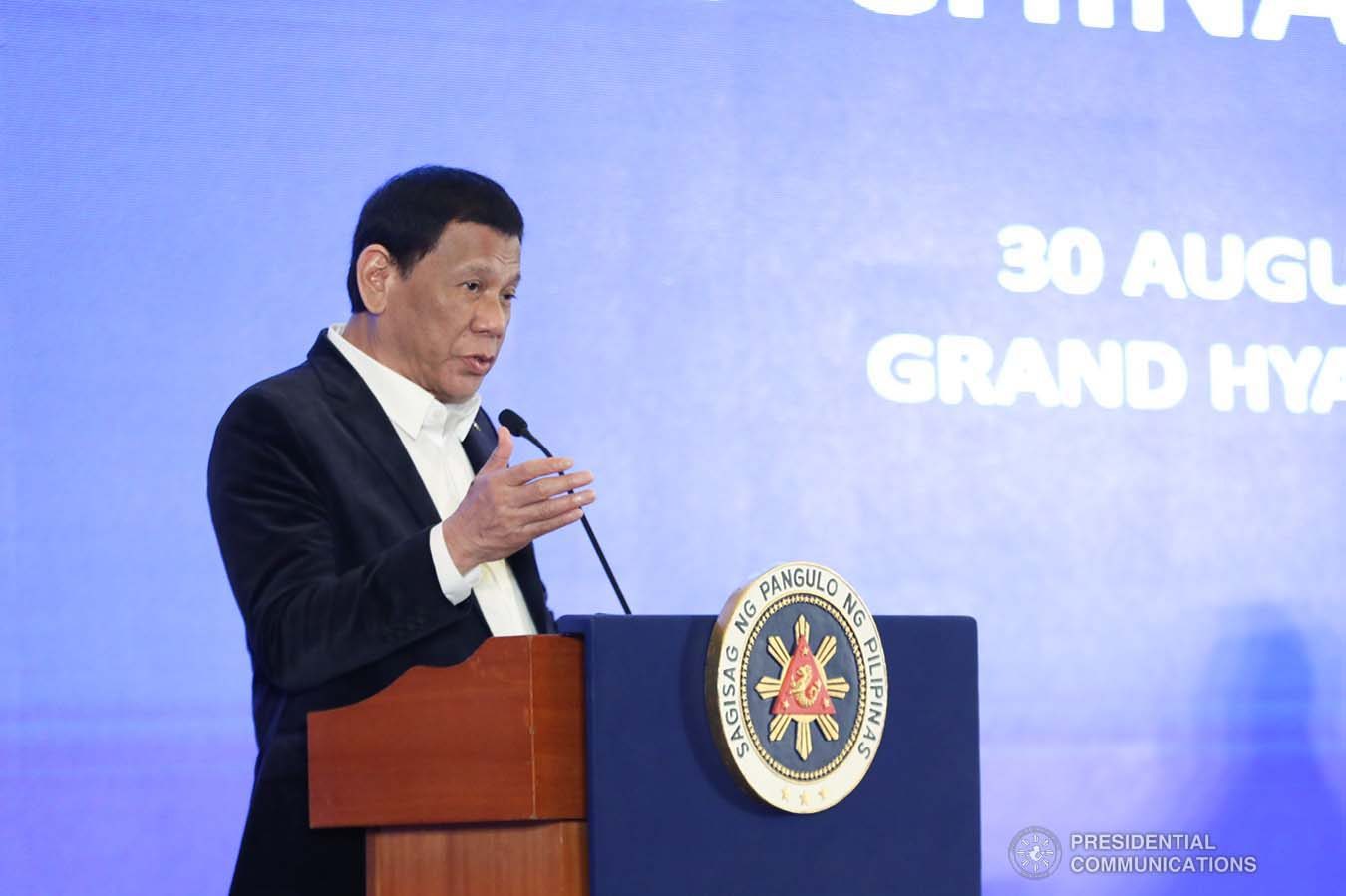 President Rodrigo Roa Duterte delivers his speech during the Philippines-China Business Forum at the Grand Hyatt Hotel in Beijing on August 30, 2019. ACE MORANDANTE/ PRESIDENTIAL PHOTO