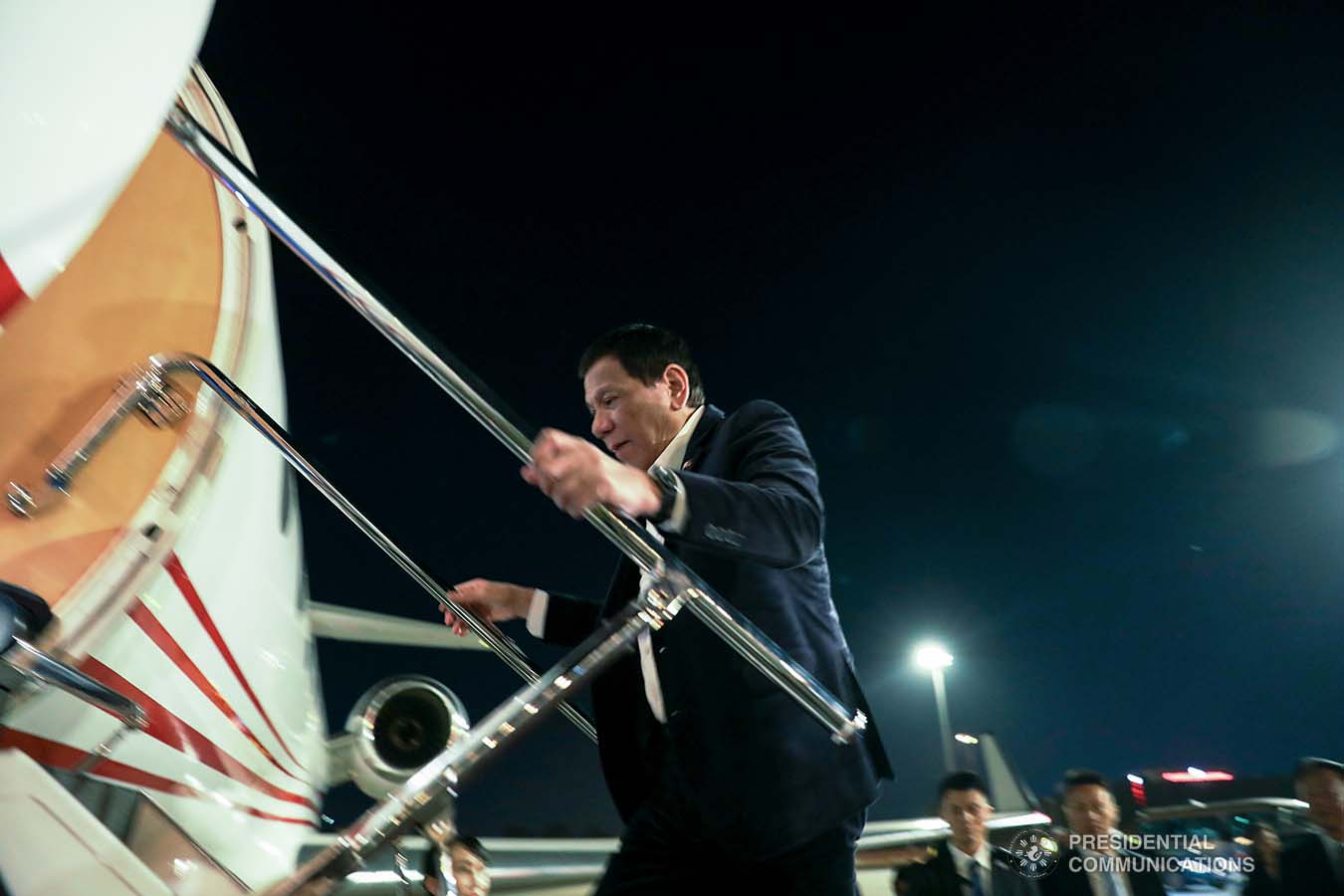 President Rodrigo Roa Duterte boards a plane bound for Guangdong Province at the Beijing Capital International Airport on August 30, 2019. ACE MORANDANTE/PRESIDENTIAL PHOTO