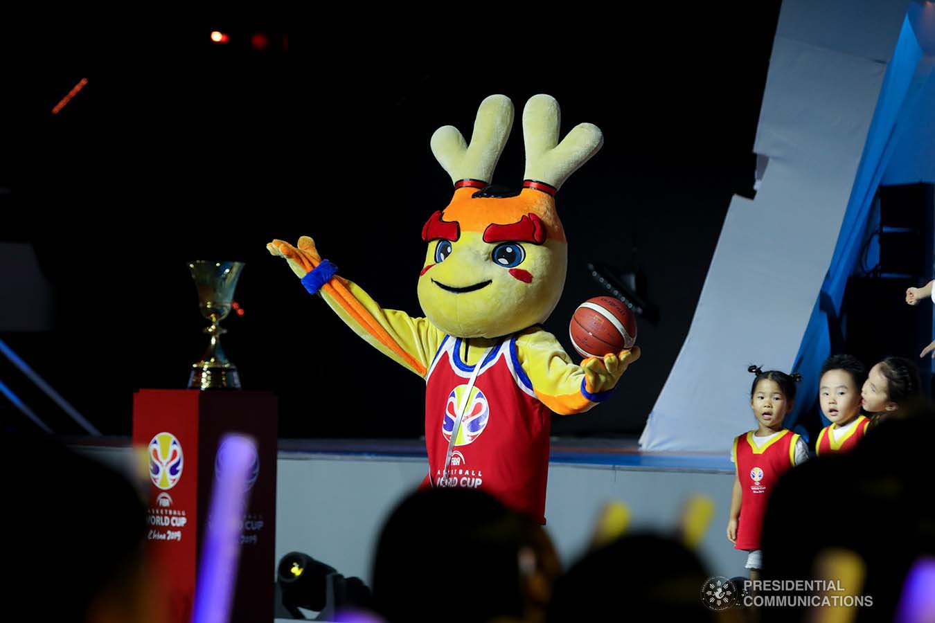 A mascot entertains the attendees of the FIBA Basketball World Cup 2019 opening ceremony at the National Aquatics Center in Beijing, People's Republic of China on August 30, 2019. President Rodrigo Roa Duterte was among the guests during the opening of the prestigious international cagefest. ROBINSON NIÑAL JR./PRESIDENTIAL PHOTO