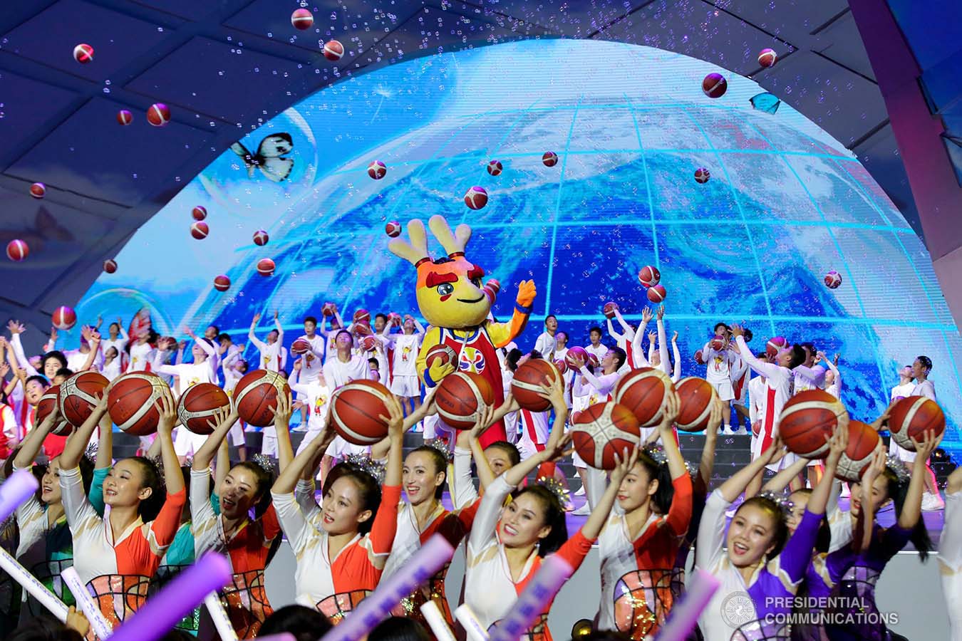 Performers entertain the attendees during the opening ceremony of the FIBA Basketball World Cup 2019 at the National Aquatics Center in Beijing, People's Republic of China on August 30, 2019. President Rodrigo Roa Duterte was among the guests during the opening of the prestigious international cagefest. ROBINSON NIÑAL JR./PRESIDENTIAL PHOTO