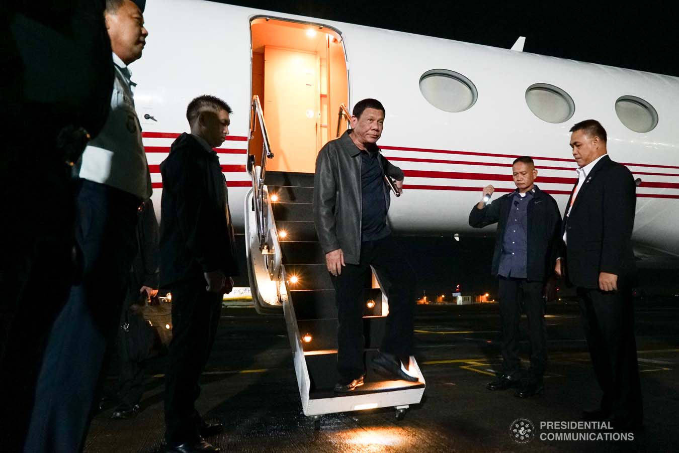 President Rodrigo Roa Duterte arrives at the Villamor Air Base in Pasay City on September 1, 2019 following his successful official visit to the People's Republic of China. KING RODRIGUEZ/PRESIDENTIAL PHOTO