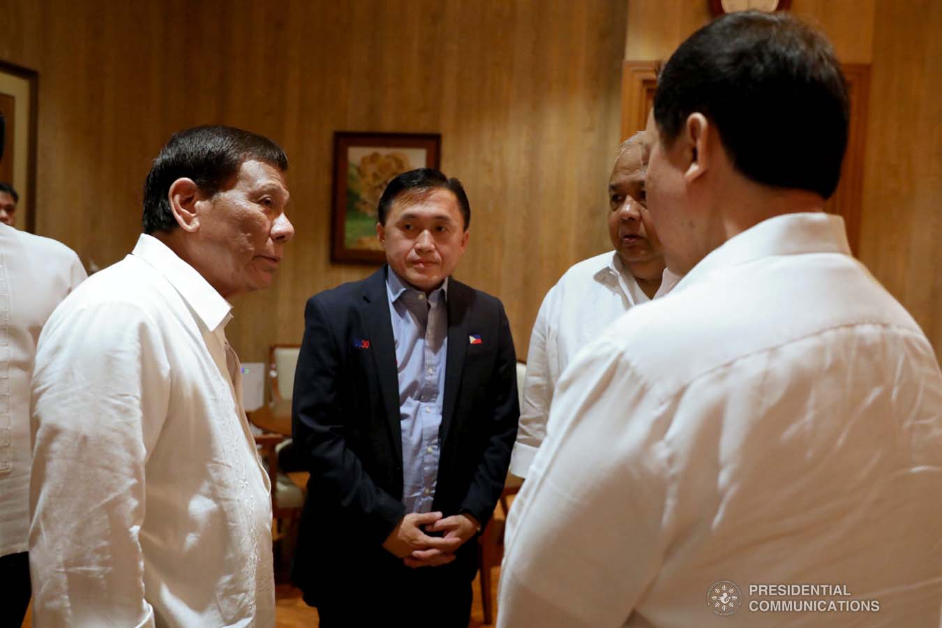 President Rodrigo Roa Duterte discusses matters with Senator Christopher "Bong" Go, Executive Secretary Salvador Medialdea, and Justice Secretary Menardo Guevarra prior to the start of the 41st Cabinet Meeting at the Malacañan Palace on September 4, 2019. ACE MORANDANTE/PRESIDENTIAL PHOTO