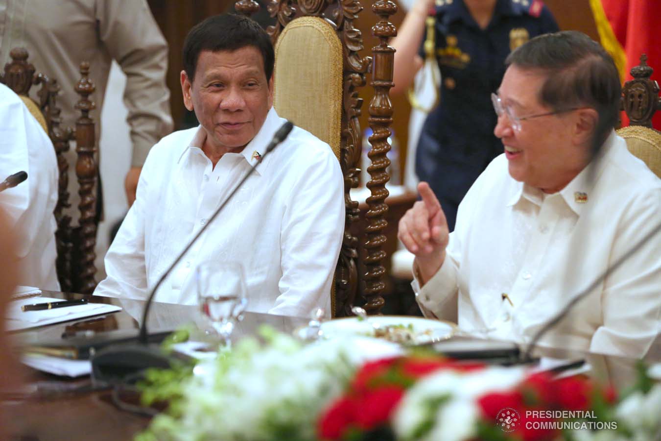 President Rodrigo Roa Duterte shares a light moment with Finance Secretary Carlos Dominguez III during the 41st Cabinet Meeting at the Malacañan Palace on September 4, 2019. SIMEON CELI JR./PRESIDENTIAL PHOTO