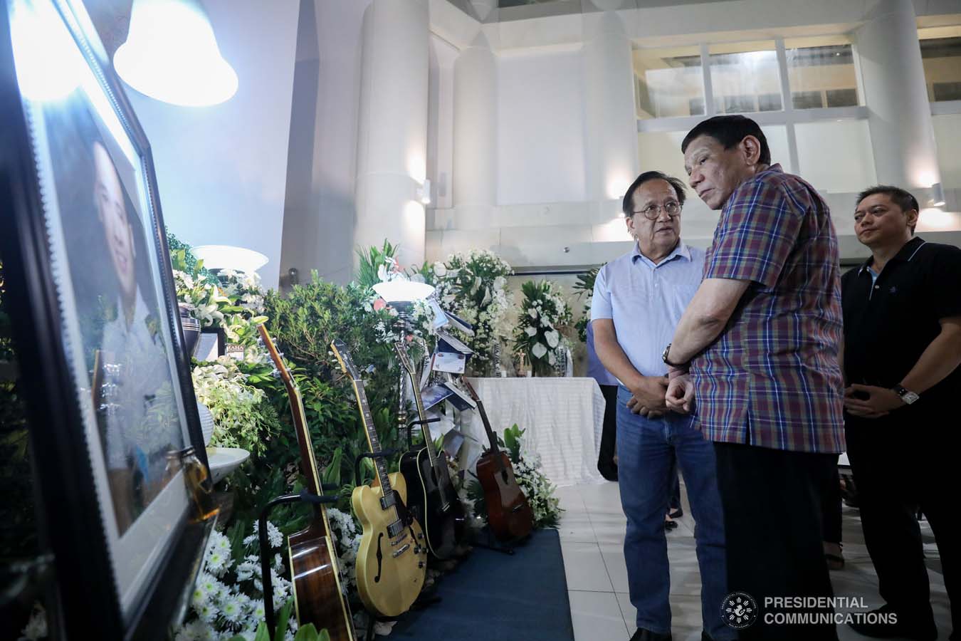President Rodrigo Roa Duterte pays his last respects to First Officer Lino Cruz III as he visits the wake at the Loyola Memorial Park in Parañaque City on September 5, 2019. Cruz was the co-pilot of the Beechcraft King Air 350 with registry number RP-C2296 that crashed in Calamba City, Laguna last September 1. ACE MORANDANTE/PRESIDENTIAL PHOTO