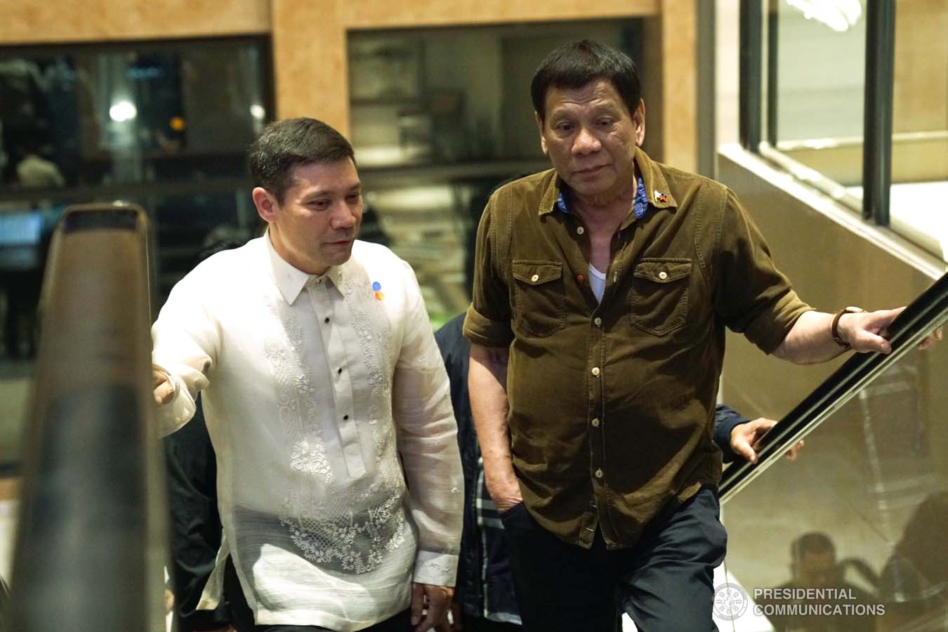 President Rodrigo Roa Duterte is accompanied by Torre Lorenzo Development Corporation (TLDC) CEO Tomas Lorenzo upon his arrival at the Dusit D2 Davao Hotel for its inauguration in Davao City on September 6, 2019. ARMAN BAYLON/PRESIDENTIAL PHOTO