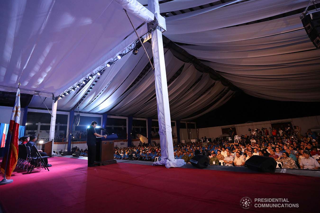 President Rodrigo Roa Duterte delivers his speech during the launch of the second phase of the decommissioning of Moro Islamic Liberation Front combatants and weapons at the Old Provincial Capitol Compound in Sultan Kudarat, Maguindanao on September 7, 2019. KARL NORMAN ALONZO/PRESIDENTIAL PHOTO