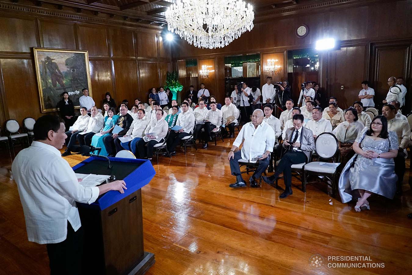 President Rodrigo Roa Duterte delivers his speech during the oath-taking ceremony of the officers of the League of Vice Governors of the Philippines at the Malacañan Palace on September 10, 2019. KING RODRIGUEZ/PRESIDENTIAL PHOTO