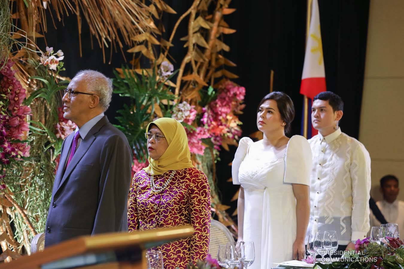 Republic of Singapore President Halimah Yacob, Davao City Mayor Sara Duterte-Carpio, and Davao City Vice Mayor Sebastian Duterte witness the program proper during the dinner hosted by the Mayor at the Marco Polo Davao on September 10, 2019. KARL NORMAN ALONZO/PRESIDENTIAL PHOTO