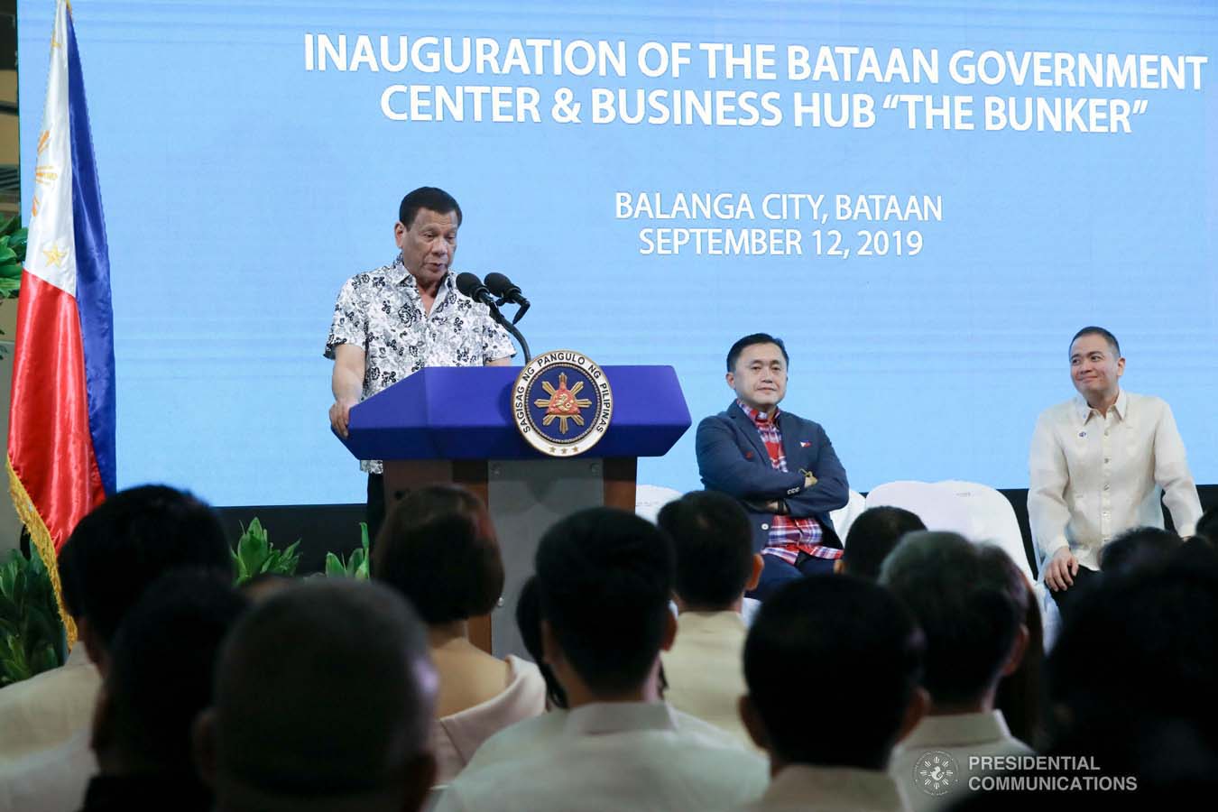 President Rodrigo Roa Duterte delivers his speech during the inauguration of the Bataan Government Center and Business Hub “The Bunker” in Balanga City, Bataan on September 12, 2019. TOTO LOZANO/PRESIDENTIAL PHOTO