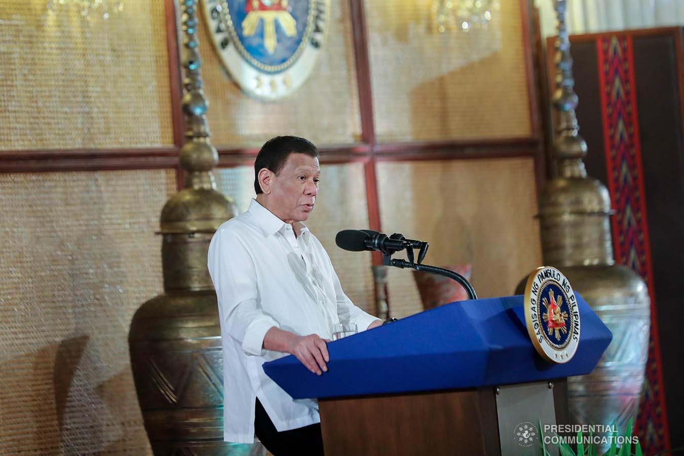 President Rodrigo Roa Duterte delivers his speech following the oath-taking ceremony of newly appointed officials at the Malacañan Palace on September 17, 2019. ALFRED FRIAS/PRESIDENTIAL PHOTO