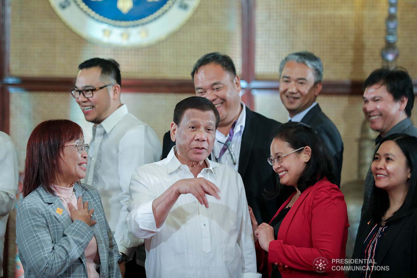 President Rodrigo Roa Duterte shares a light moment with some of the newly appointed officials following their oath-taking ceremony at the Malacañan Palace on September 17, 2019. ALFRED FRIAS/PRESIDENTIAL PHOTO