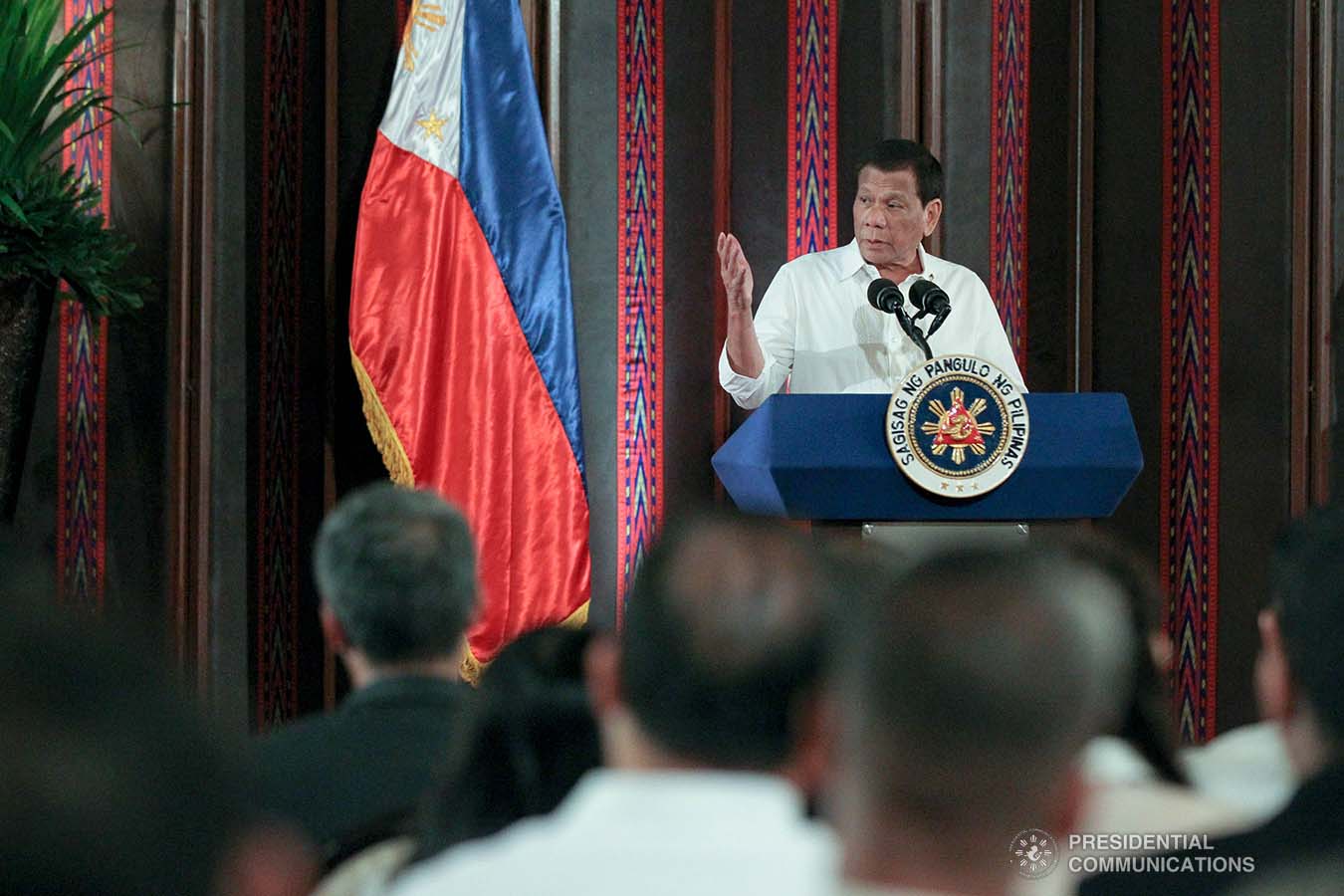 President Rodrigo Roa Duterte delivers his speech following the oath-taking ceremony of newly appointed officials at the Malacañan Palace on September 17, 2019. TOTO LOZANO/PRESIDENTIAL PHOTO