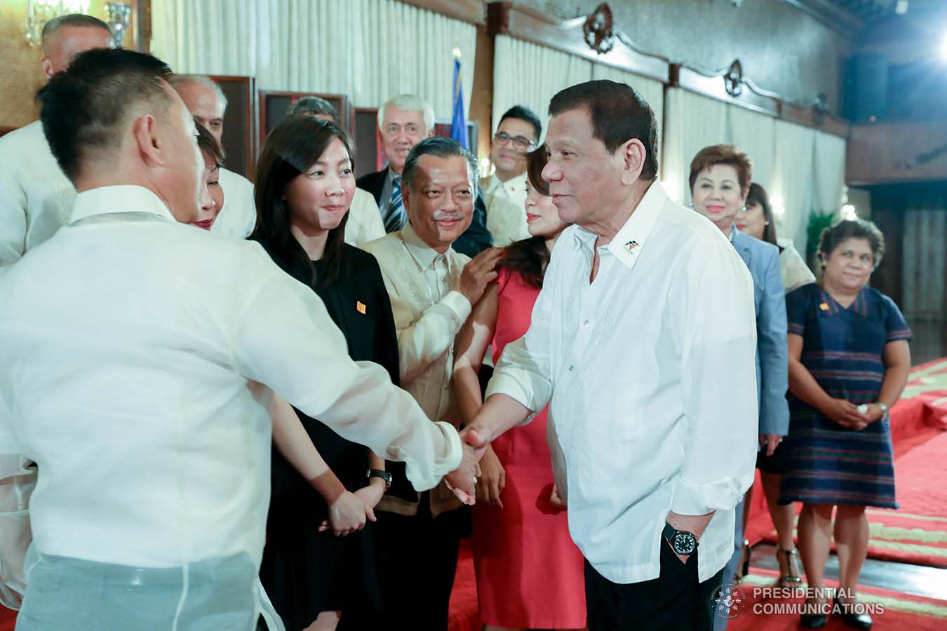 President Rodrigo Roa Duterte greets one of the newly appointed officials following their oath-taking ceremony at the Malacañan Palace on September 17, 2019. TOTO LOZANO/PRESIDENTIAL PHOTO